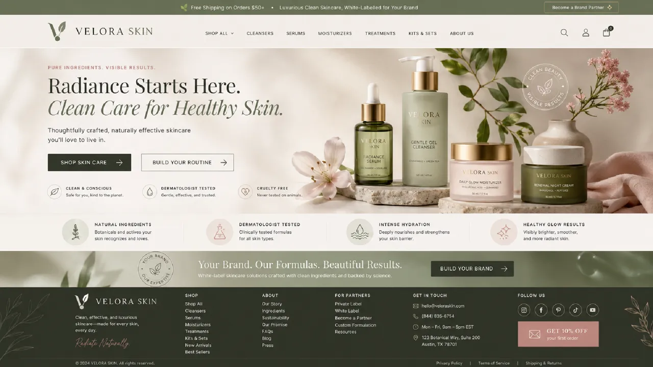 Velora Skin — Clean Beauty white-label website design