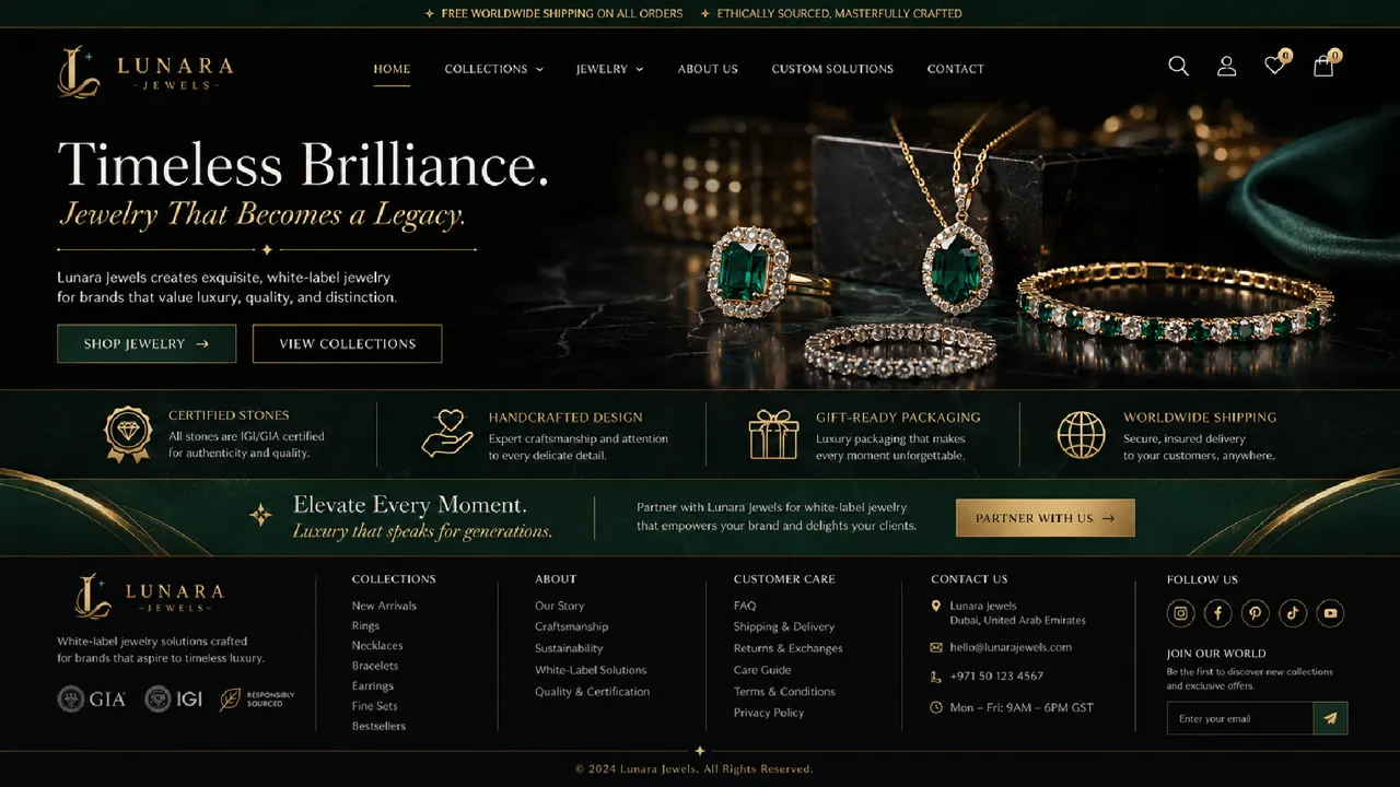 Lunara Jewels — Luxury Retail white-label website design