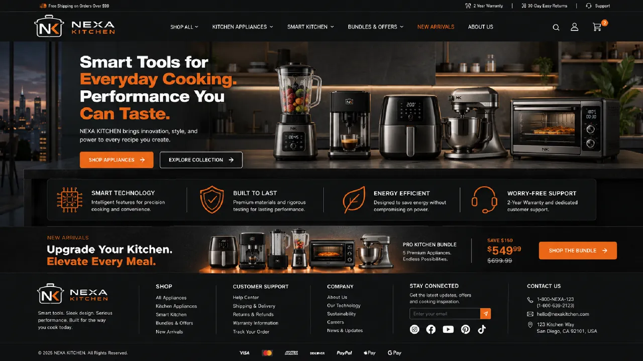 Nexa Kitchen — Home Appliances white-label website design