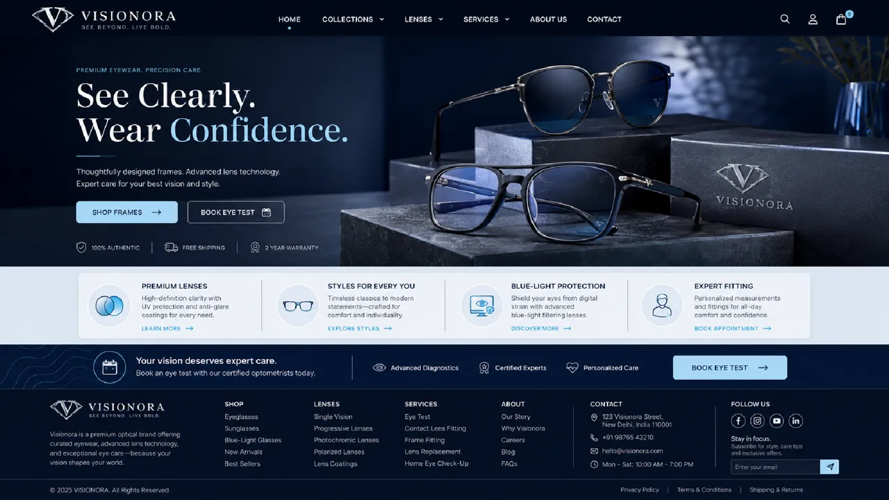 Visionora — Eyewear & Optical white-label website design