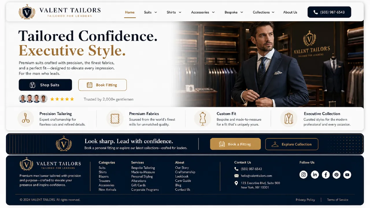 Valent Tailors — Menswear white-label website design