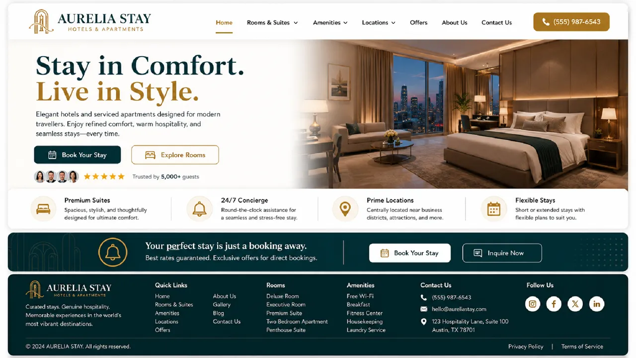 Aurelia Stay — Hotels & Apartments white-label website design
