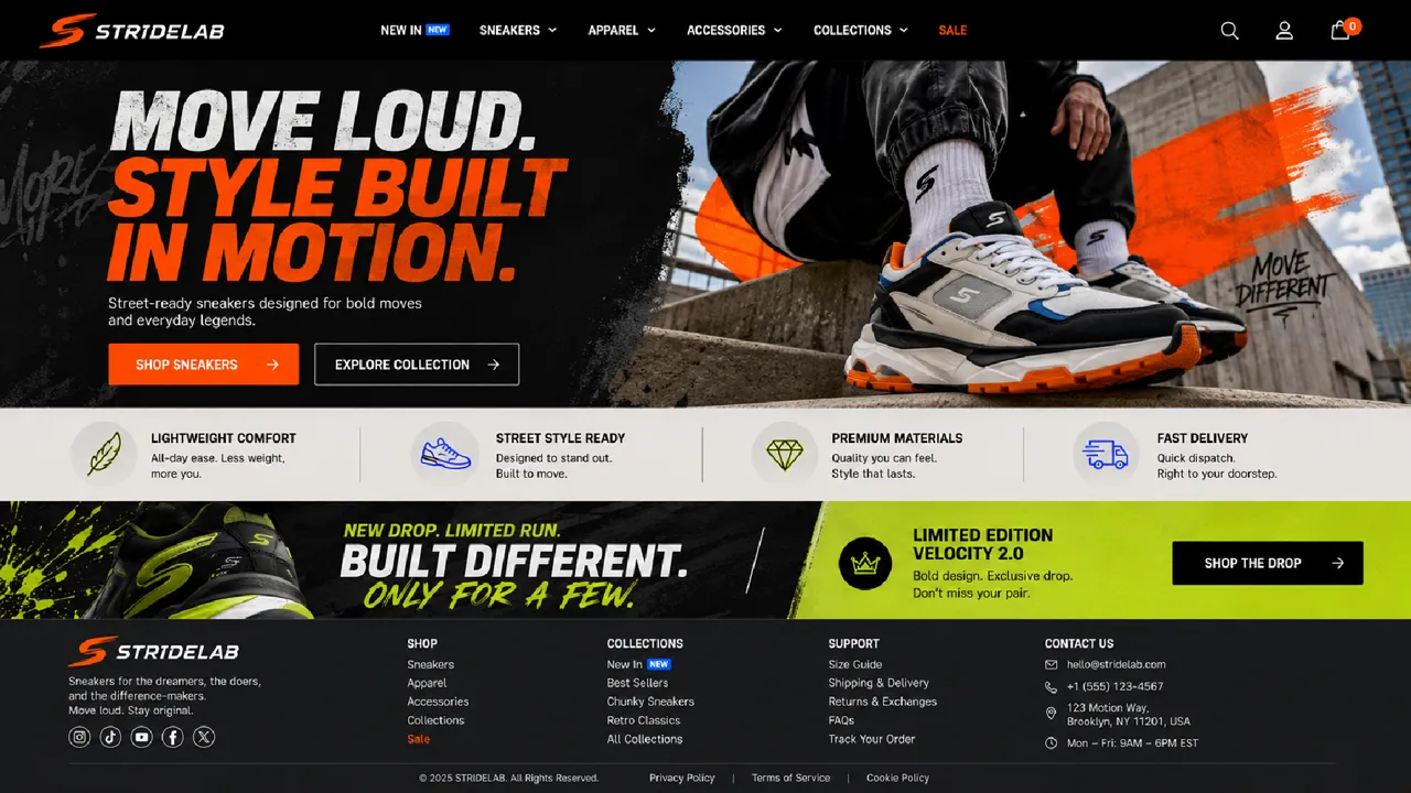 Stridelab — Streetwear & Footwear white-label website design