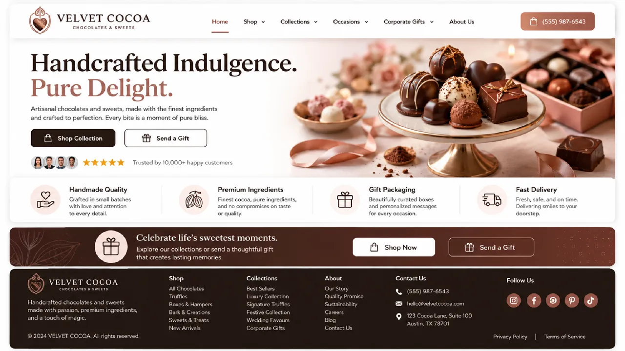 Velvet Cocoa — Confectionery white-label website design